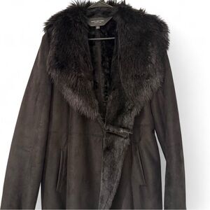 Marc New York Women's Black Faux Fur Trim Coat